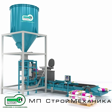 Фасовочная станция РОТОРПАК ТУРБО ФС01 в комплектации с промежуточным бункером, ленточным транспортером и рабочим местом оператора